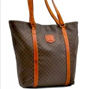 Celine Macadam Pattern Shoulder bag Leather Brown